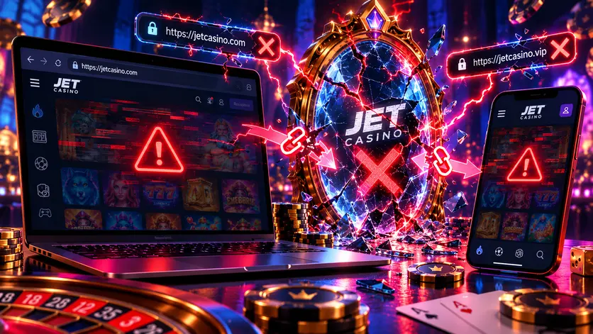 Иллюстрация недоступного зеркала Jet Casino с ошибками соединения